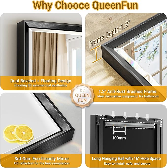 Black Framed Mirror for Bathroom, 22x30 Inch Black Rectangle Beveled Bathroom