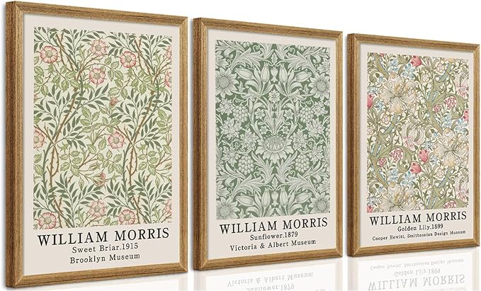 SYWENNOI Wood Framed Wall Art Print, Classic William Morris Floral Print