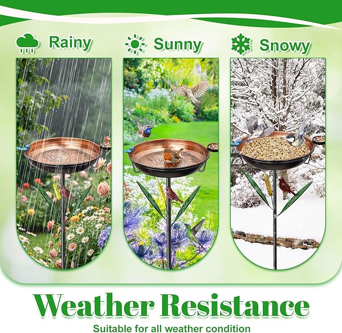 2-in-1 Bird Baths for Outside, 11.8" W Metal Bird Feeder Water Bowl with 5 Prongs Base, 33.5" Vintage Freestanding Garden Birdbaths for Outdoors Patio Yard Lawn Art Decor