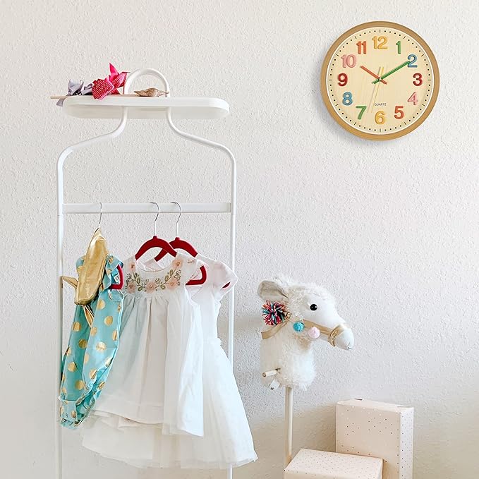 Foxtop Silent Kids Wall Clock Non-Ticking Battery Operated Colorful Childrens