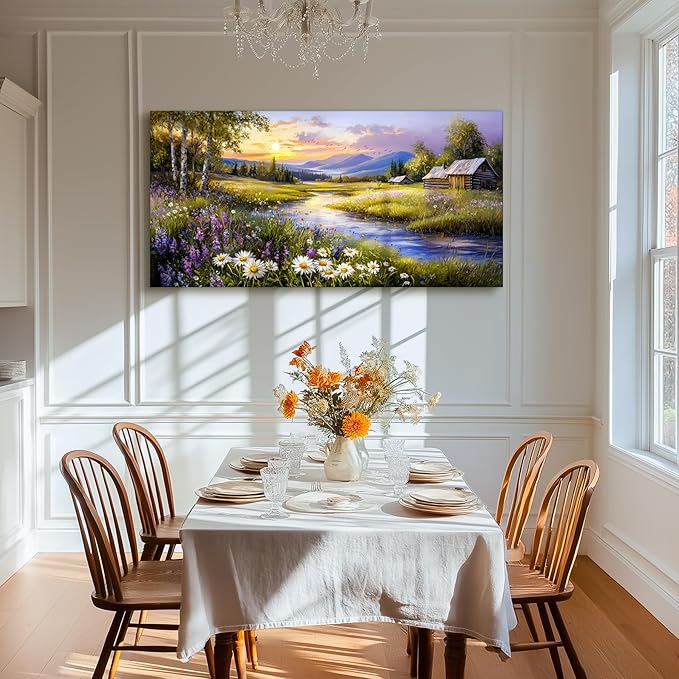 SERIMINO Large Wall Art for Living Room, River Landscape Wall Art, Meadow