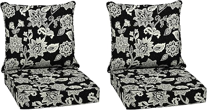 Arden Outdoor Deep Seat Cushion Set (2-Pack), 24 in x 24 in, Weather-Proof, Rain-Proof, Fade Resistant Patio Cushion for Chair, Sofa, and Couch Ashland Black Jacobean