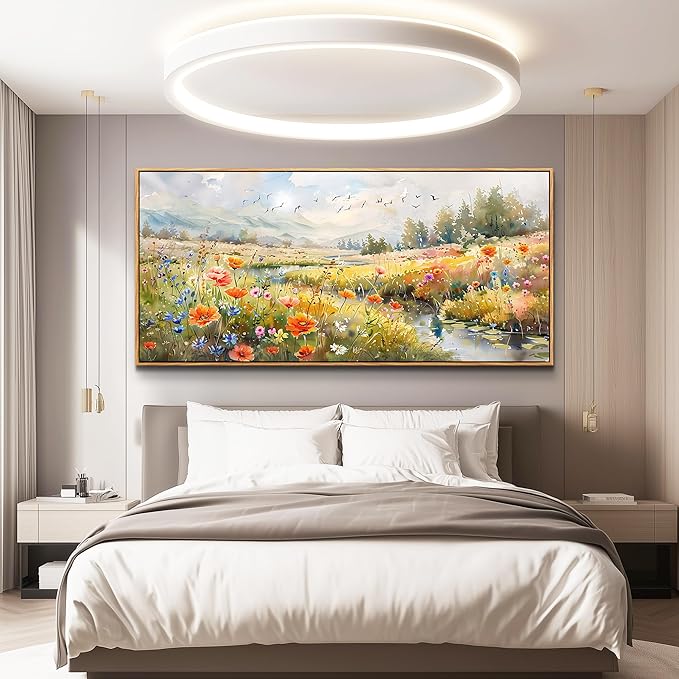 QIYILEXWART Canvas Wall Art For Living Room Large Wall Decor For Office Bedroom Decorations Colorful Wildflower Landscape Pictures Farmhouse Painting Artwork Room Wall Mural Aesthetic Home Decor 30x60 In