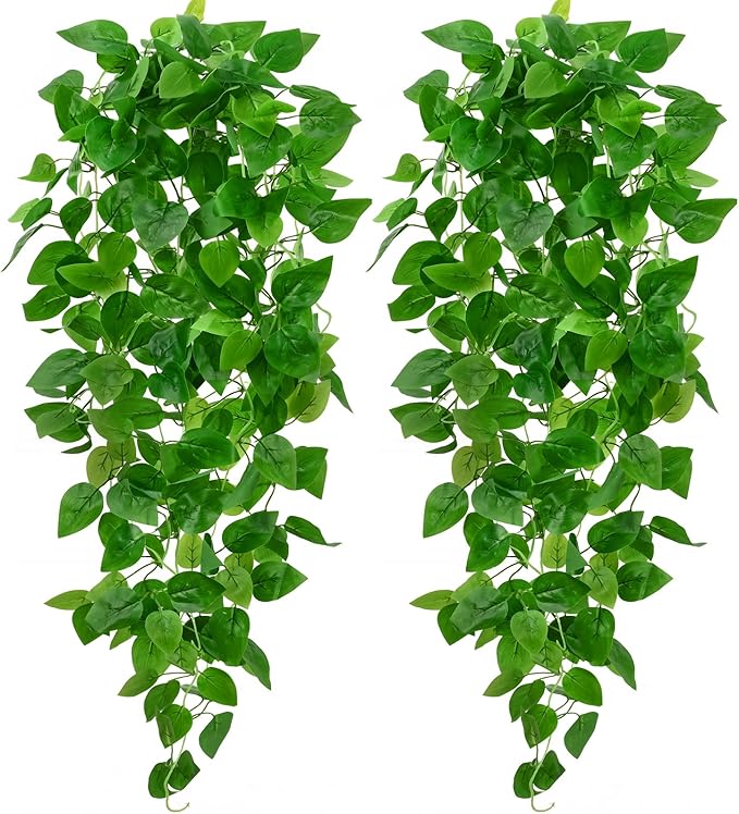 BLEUM CADE 2Pcs Fake Hanging Plants, 9 Branch Artificial Hanging Plant