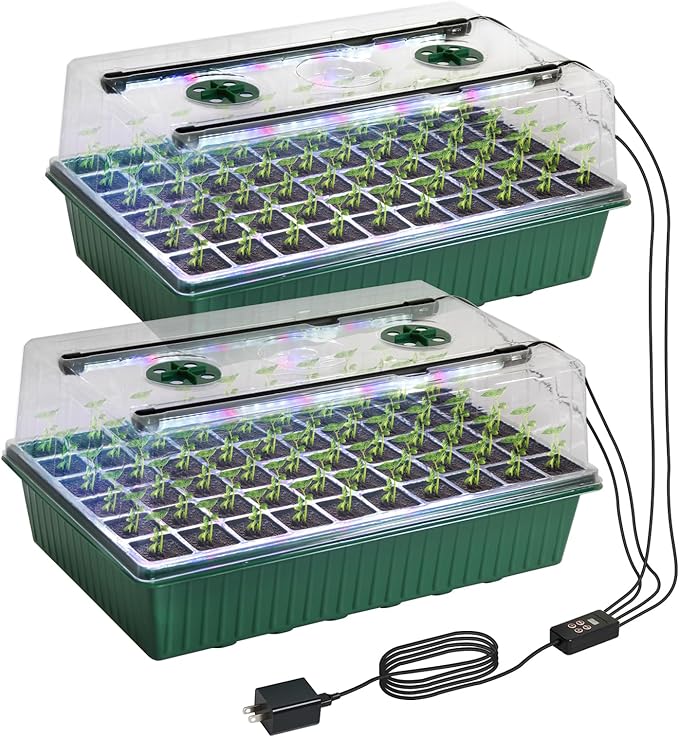 TONYFUL Seed Starter Tray with Grow Light, 120-Cell Seed Starter Kit with 4.07â Humidity Dome, Indoor Seedling Starter Tray, Seed Starting Tray for Plant Germination, Seeds Growing