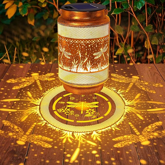 Dragonfly Solar Lanterns Outdoor Waterproof with Shepherd Hook, Gifts for Mothers Day Women Mom Grandma Birthday, Metal Solar Hanging Lights Garden Decor for Outside Yard Patio Pathway Backyard Porch
