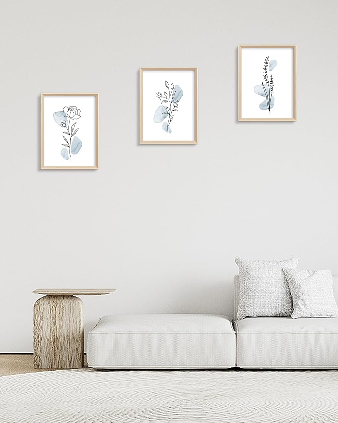 HesenDot Framed Blue Floral Canvas Wall Art, Minimalist Botanical Wall Art Decor