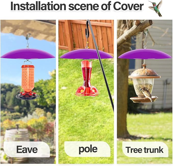 13" Bird Feeder Rain Cover,Bird House Dome,Hummingbird Feeder Guard,Proof for Shepherd's Hook Outdoors,Smart Birds Feeder's Umbrella(Purple), 1Pack