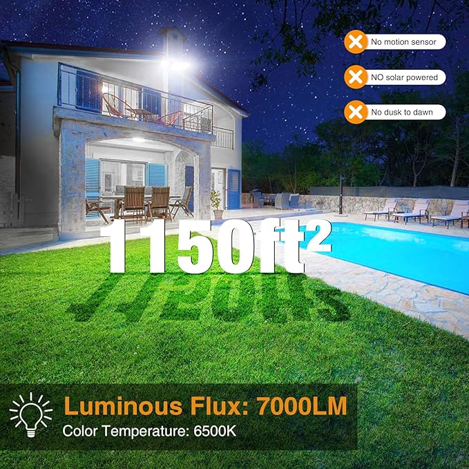 Onforu 75W Flood Lights Outdoor, 7000LM Brightness Security Lights Switch
