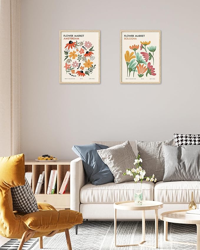 HesenDot Unframed Floral Wall Art Set of 3, 12x16in Flower Market Canvas Prints