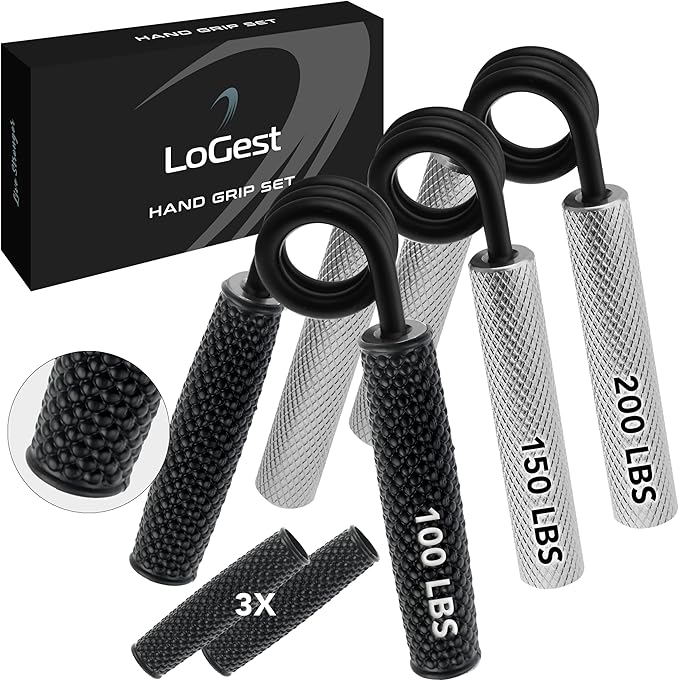 Logest Metal Hand Grip Set, 100LB-200LB 3 Pack 50LB-200LB 4 Pack No Slip Heavy-Duty Grip Strengthener with Gift Box, Great Wrist & Forearm Hand Exerciser, Home Gym, Hand Gripper Grip Strength Trainer
