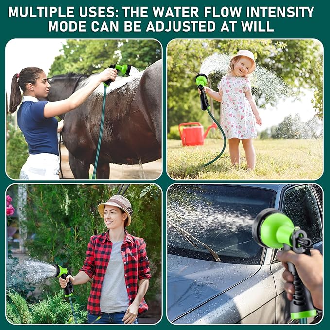 Pangda 50 Ft x 3/8'' Coil Garden Hose EVA Recoil Garden Self Coiling Expanding Water Hose with 6 Function Spray Nozzle Universal 3/4'' Brass Connector Fitting for Outdoor Yard(Green)