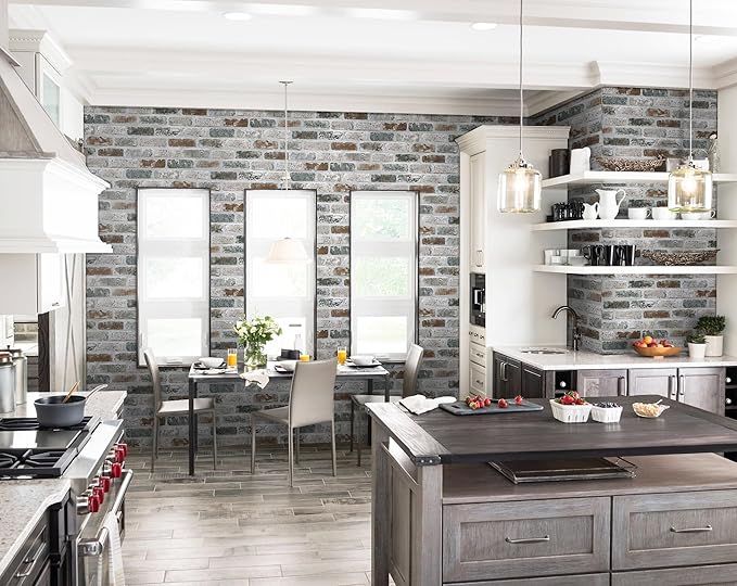 Guvana 17.3"×118" Brick Wallpaper Red/Blue/Grey Brick Peel and Stick Wallpaper