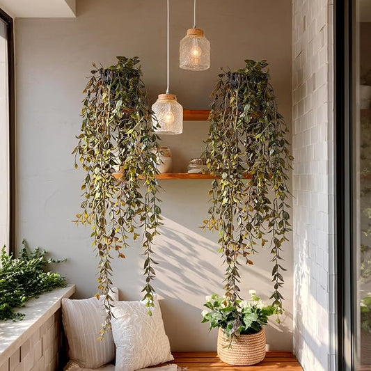 Artificial Hanging Plant 2 Pcs Faux Plant Ivy Vine Faux Eucalyptus Vines Fake