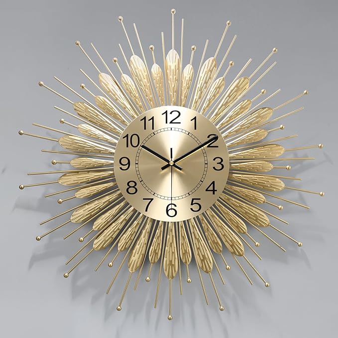 Large Wall Clock, 23inch Gold Wall Clock Non-Ticking Mid Century Wall Clocks
