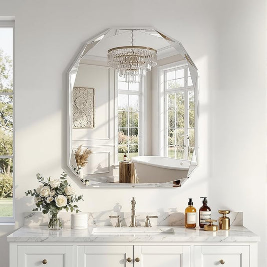 Suidia Bathroom Mirror, Frameless Bathroom Mirror