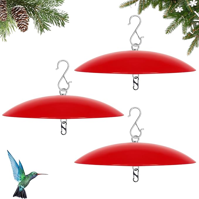 13" Bird Feeder Rain Cover,Smart Bird Feeder Umbrella,Birds House Dome Baffle,Hummingbird Feeders Guard for Shepherd's Hook Outdoors, (Bright Red), 3Pack