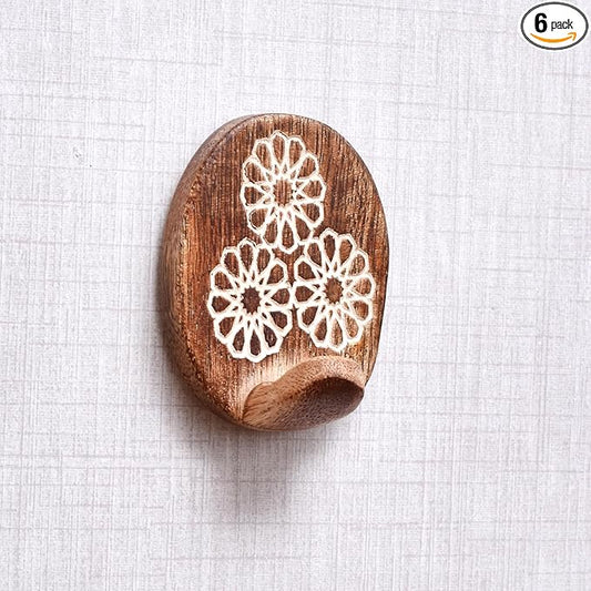 Indian Shelf 6 Lb- 6 Pieces Decorative Wood Adhesive Wall Hooks–Boho Peel and