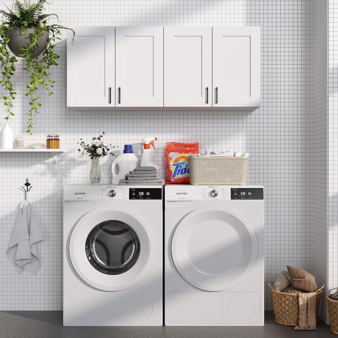 White Laundry Room Cabinets and Storage