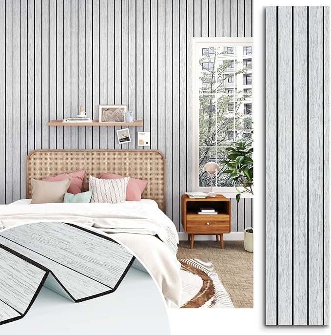 White Grey Wood Panels for Wall Slat Panel Self Adhesive Wood Slat 3D Wall