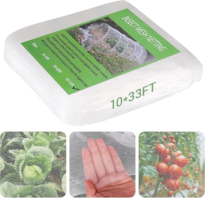 Ultra Fine 10'x33' Garden Netting â No Frame Needed, Easy Install, Pest Barrier & Bird Netting, Plant Cover for Garden, Greenhouse, Patio, Protecting Vegetables, Flowers, Trees