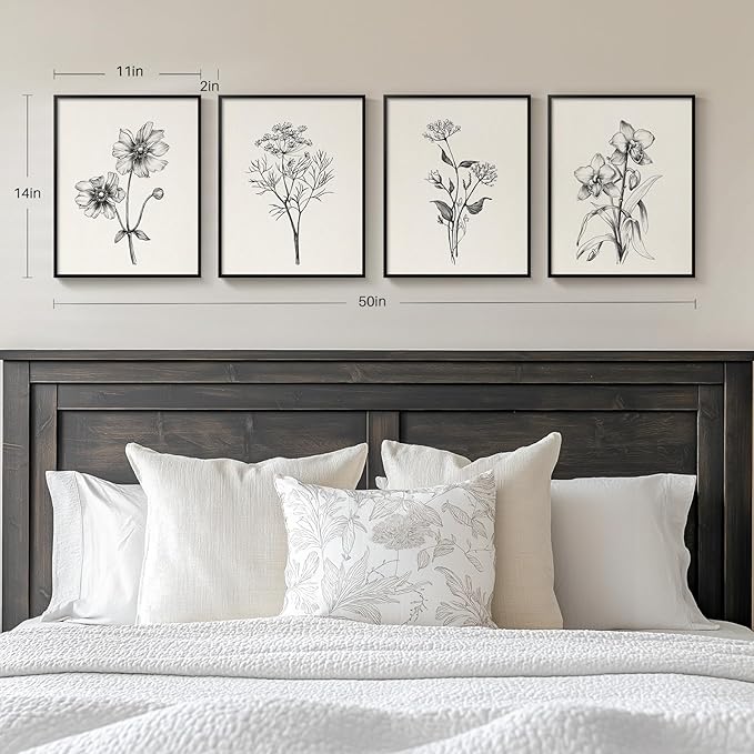 Framed Black and White Floral Wall Art