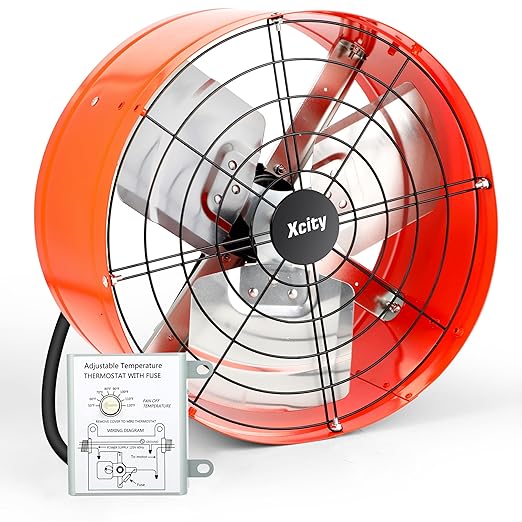 Xcity 14 inch Gable Mount Fan with Adjustable Thermostat, Heavy-Duty Vent Attic Fan, High Velocity 1600 CFM, 2400 sq.ft, Metal Exhaust Ventilator for Garage, Attic, Greenhouse