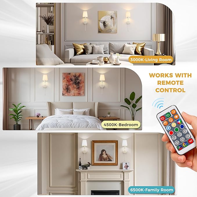 DORESshop Battery Operated Wall Sconce Set of 2, Wireless Wall Light Easy to