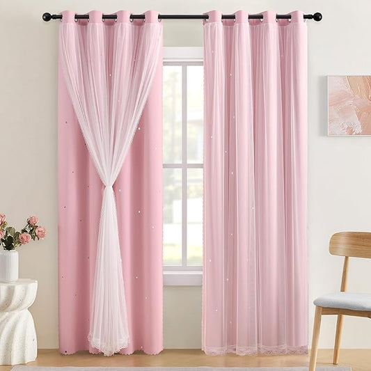 XiDi Light Pink Curtains for Bedroom, Girls Room Blackout Curtains, Kids Room