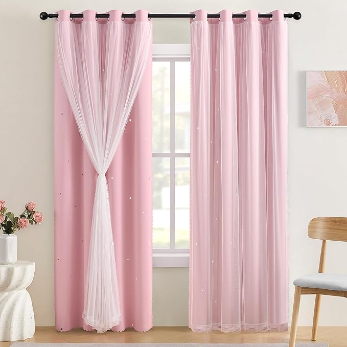 XiDi Pink Curtains for Bedroom, Girls Room Blackout Curtains, Kids Room