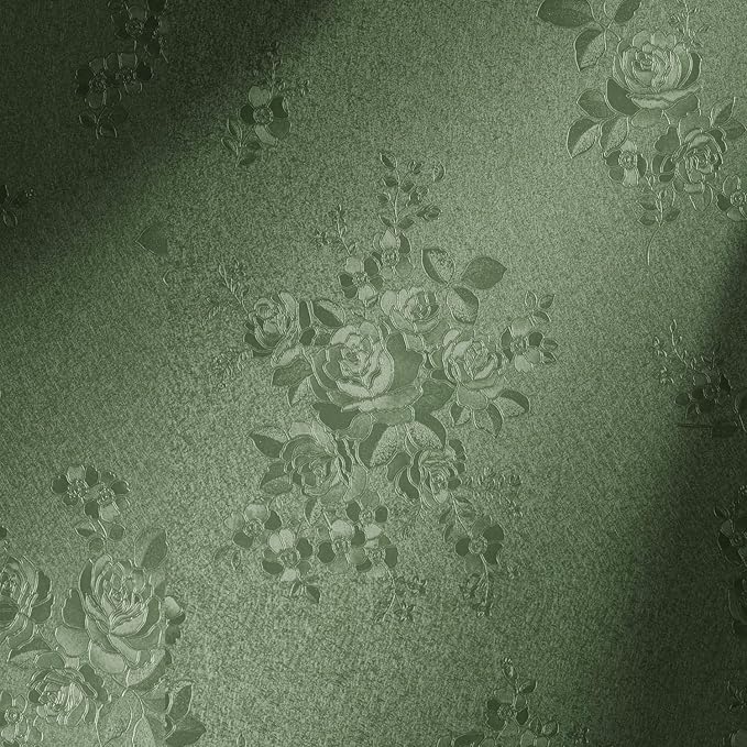 Erfoni 197"x17.7" Green Thicken Floral Embossed Wall Paper Pure Green Peel and