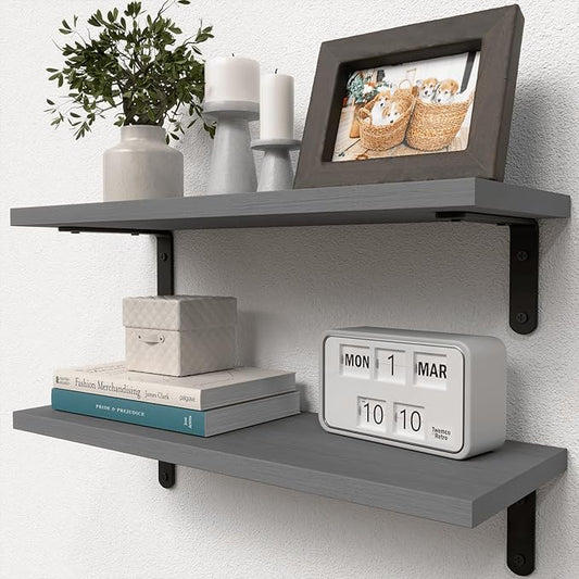 RICHER HOUSE Rustic Wood Bathroom Shelves Set of 2, Farmhouse Style Floating