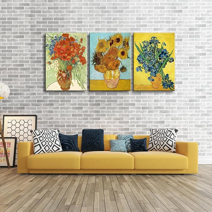 Wieco Art Large 3 Panels Canvas Prints of Vincent Van Gogh Paintings