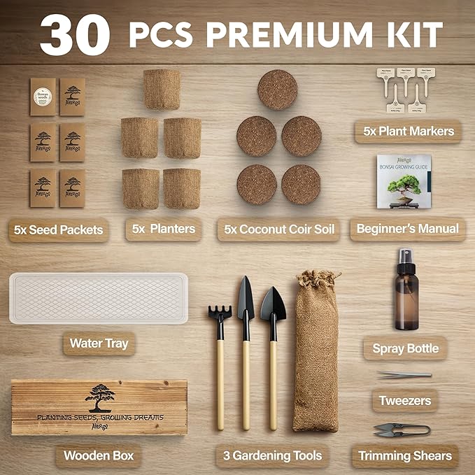 Bonsai Tree Kit Classic - 5X Unique Japanese Bonzai Trees | Complete Indoor Bonsai Starter Kits for Growing Trees – DIY Gardening Gifts for Mother, Women & Men, for Father's Day