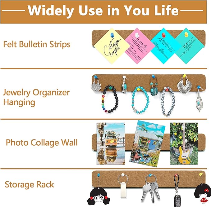 8 Pack Felt Pin Board Bar Strips Bulletin Board