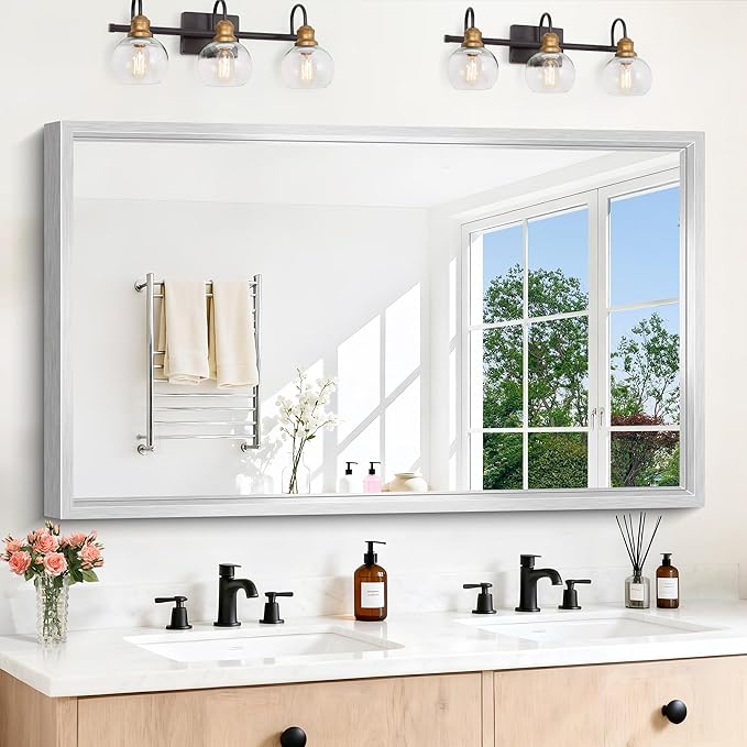 30x55 Silver Bathroom Mirror, Brushed Silver Rectangular Mirror