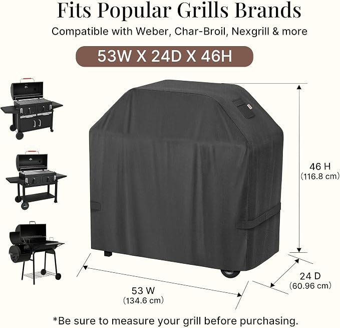 iBirdie Outdoor Grills Cover 53 x 24 x 46 inch, fit 53, 52, 51 Barbeque, Waterproof Weatherproof, 600D Heavy Duty Barbecue Cover, Compatible for 3, 4 Burners Gas BBQ