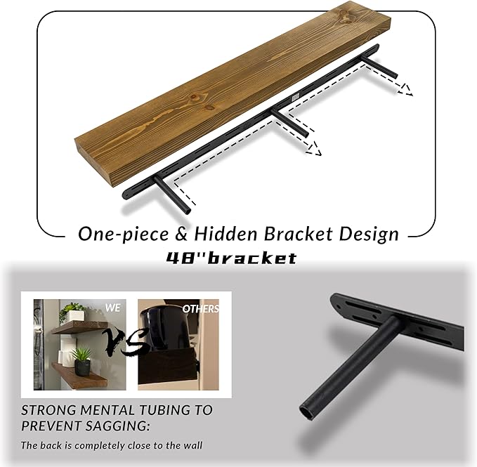 Rusitc Floating Shelves 48 inch Long 8 "deep Set of 1, Heavy Duty Wood Wall