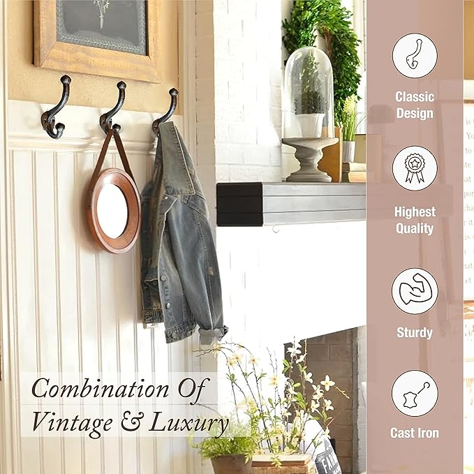 My Fancy Farmhouse Rustic Cast Iron Coat Hooks Wall Mounted Farmhouse