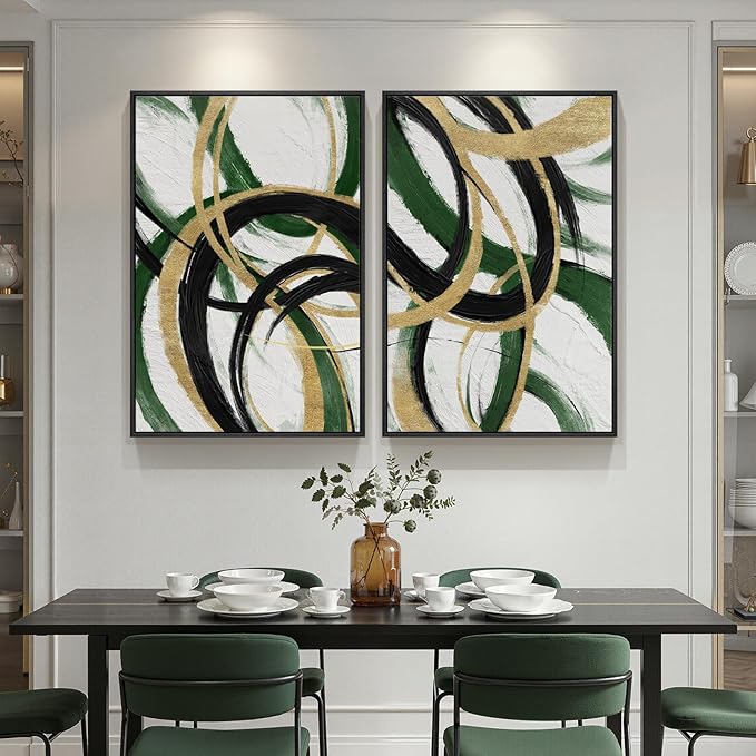 Framed Green Abstract Wall Art Set of 2