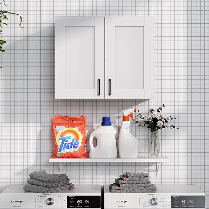 White Laundry Room Cabinets and Storage