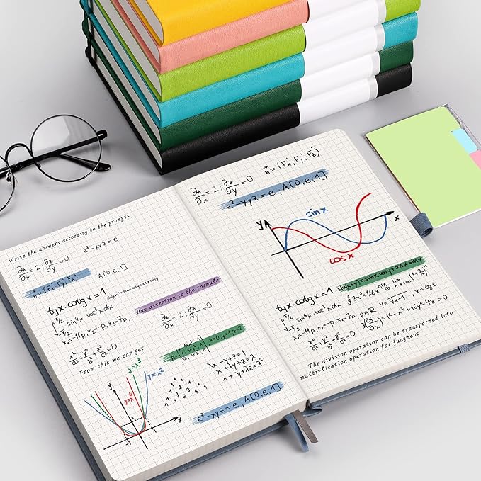 AHGXG Graph Paper Notebook - 320 Pages Grid Notebook Thick Journal A5, 100gsm Thick Graph Paper, Leather Hardcover, Inner Pocket,5.75'' × 8.38''- Black