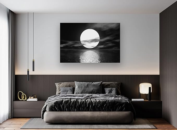 Cao Gen Decor Art S06469 Wall Art Canvas Sea White Full Moon in Night Picture