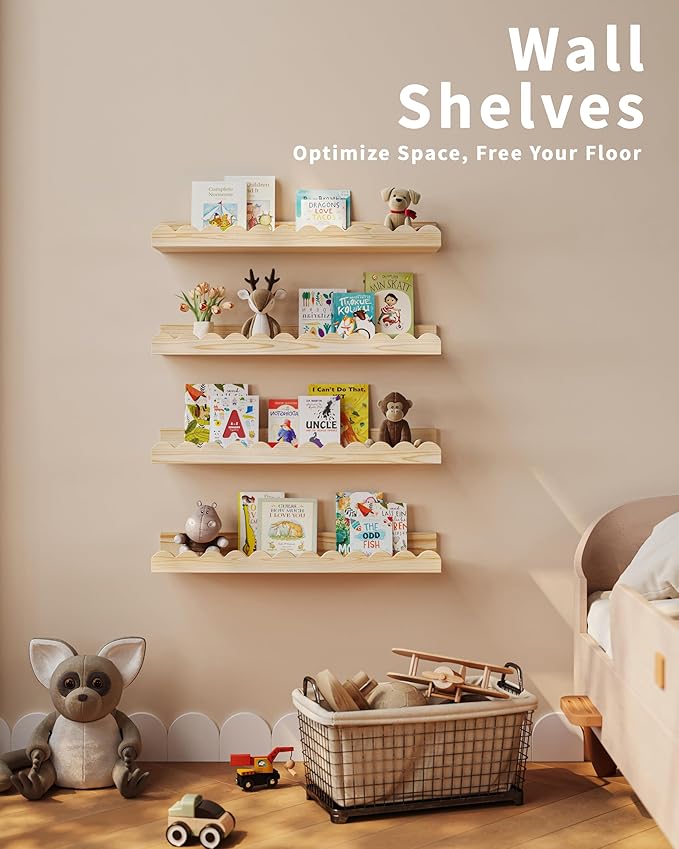 Shario Nursery Book Shelves, Scalloped Shelves, Wall Book Shelves