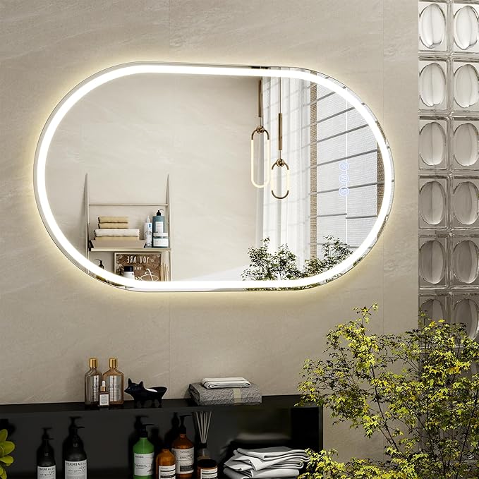 BEAUTYPEAK 36x24 LED Oval Bathroom Mirror