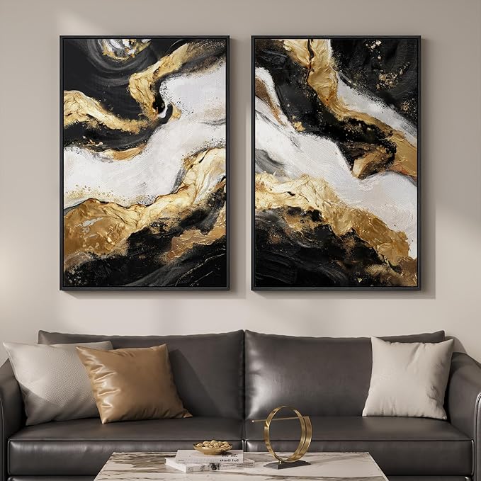 Framed Gold Abstract Wall Art Set of 2