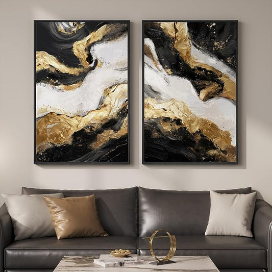 Framed Gold Abstract Wall Art Set of 2