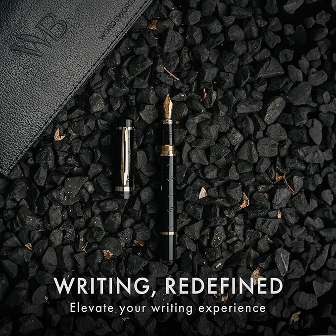 Wordsworth & Black Primori Fountain Pen Set [Black Gold]; Medium Nib, Gift Case, 24 Ink Cartridges, Refill Converter, Manual; Journaling, Calligraphy, Smooth Writing Pens; Left & Right Handed