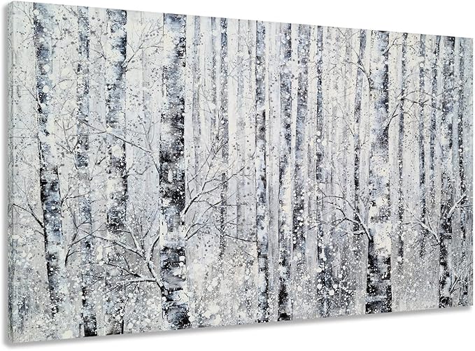 Yihui Arts - One Panel Canvas Wall Art Snowy White Forest Picture Art Print