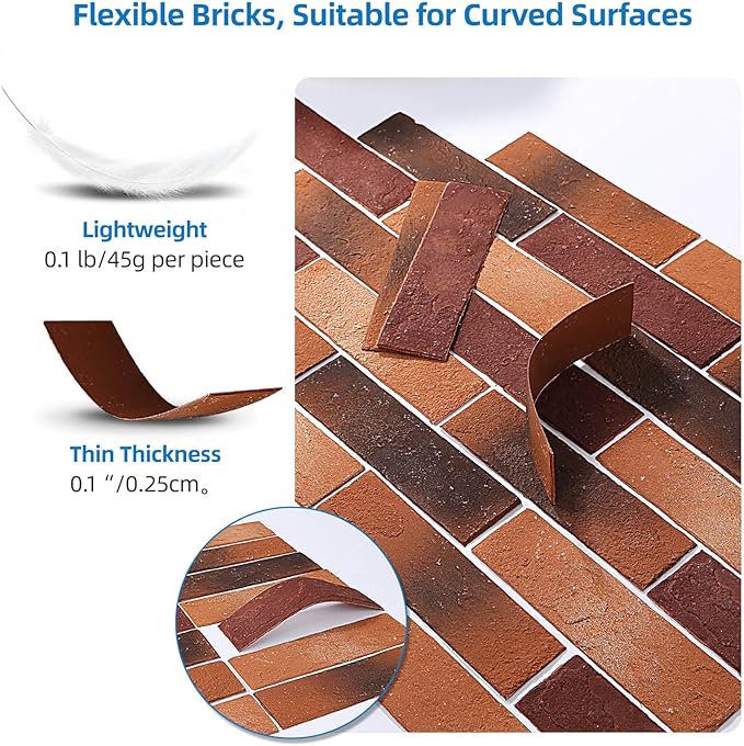 Red Faux Brick Wall Tiles, 3D Thin Brick Veneers